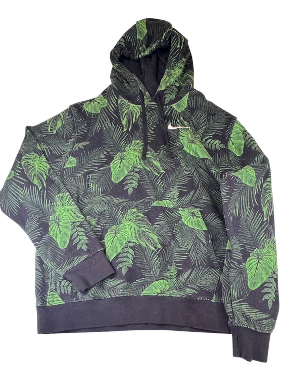 Nike Hoodie Men Large Green Cotton Sportswear Club French Terry Pullover Floral